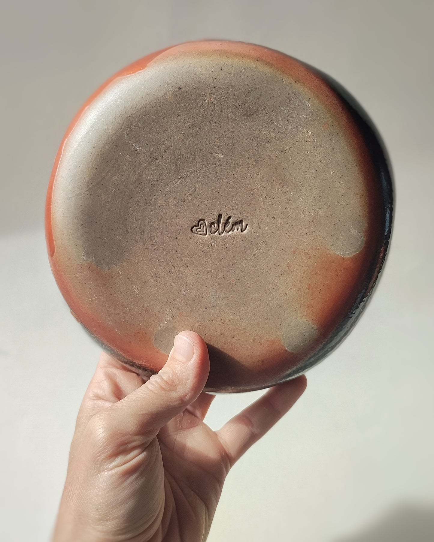 Piatto fondo, smalto Orange Shino + naked, cottura a legna